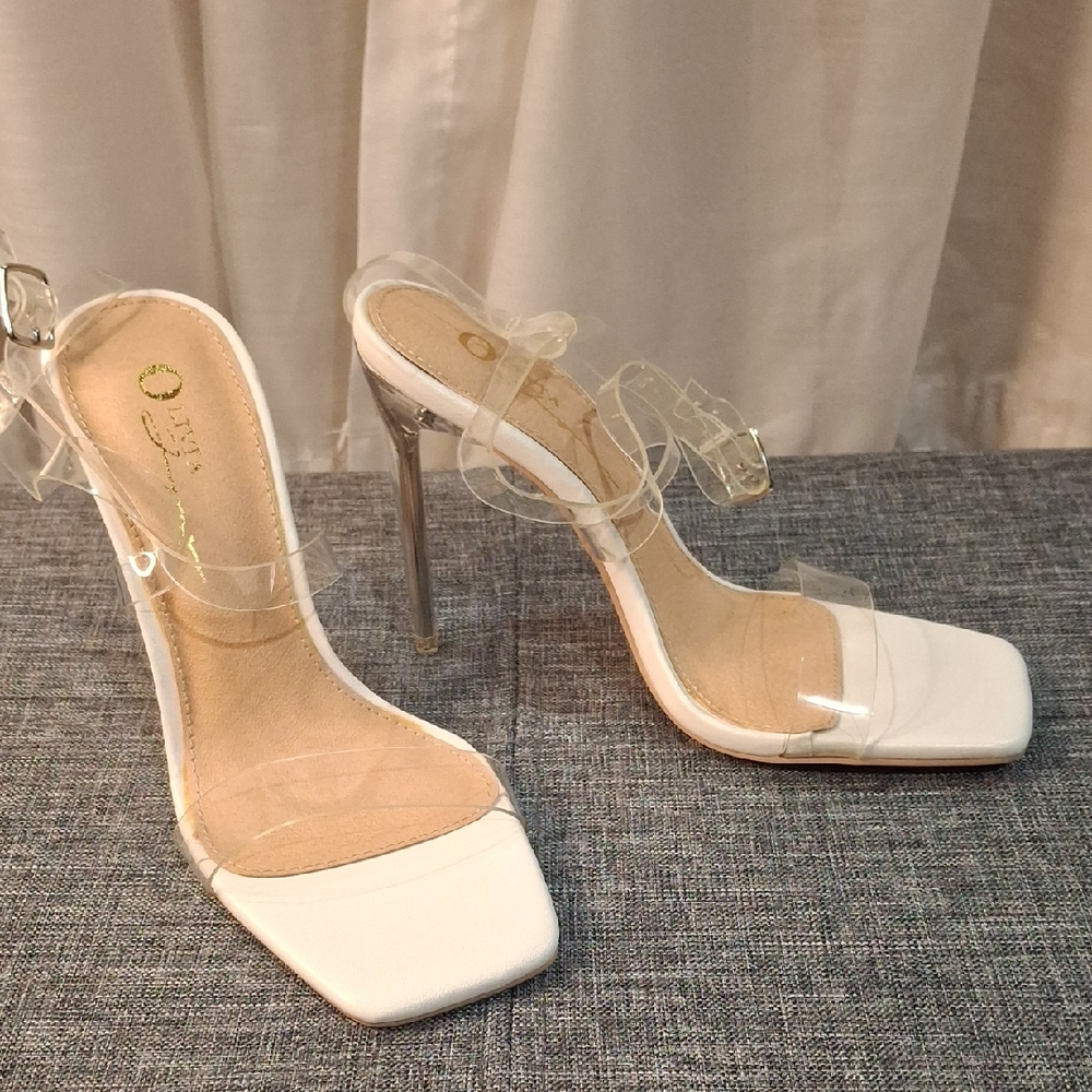 Elegant White W/ Clear Strap Stilettos Sz 5.5